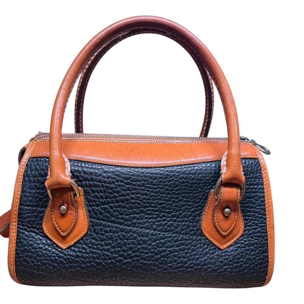 Vtg DOONEY & BOURKE Barrel AWL Black Tan Satchel Crossbody Shoulder Bag USA 80's - Picture 3 of 10